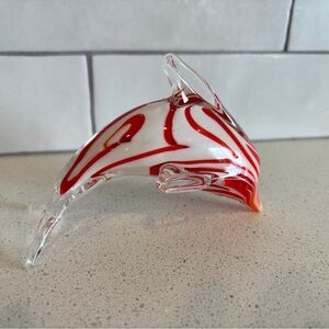 Vtg murano art glass dolphin red white nautical coastal